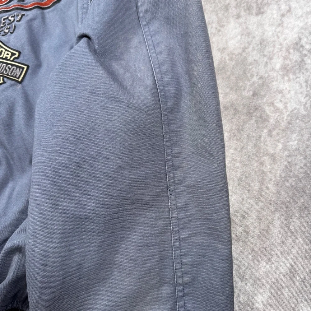 Harley Davidson Classic V-Twin Canvas Bomber Jacket Blue Gray Mens Large Vintage